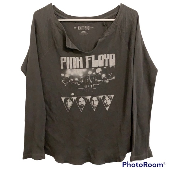 VINTAGE KNIT RIOT PINK FLOYD COTTON WAFFLE KNIT TOP GRAPHIC TEE - Picture 1 of 4